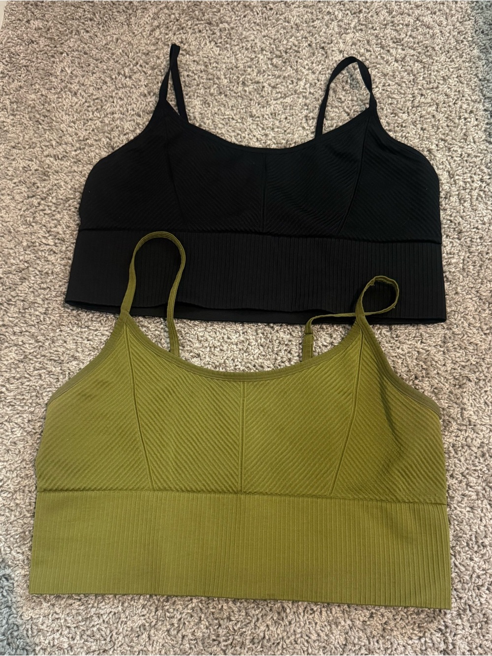 2-Pack PINK Active Ribbed Bralette Tops - Black & Olive Size XXL